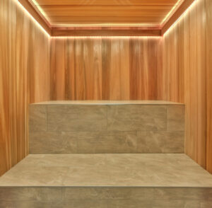 Cedar Sauna, LED lights, Tile seat