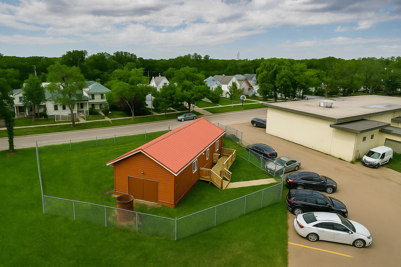 Aerial shot of a brown sweat lodge